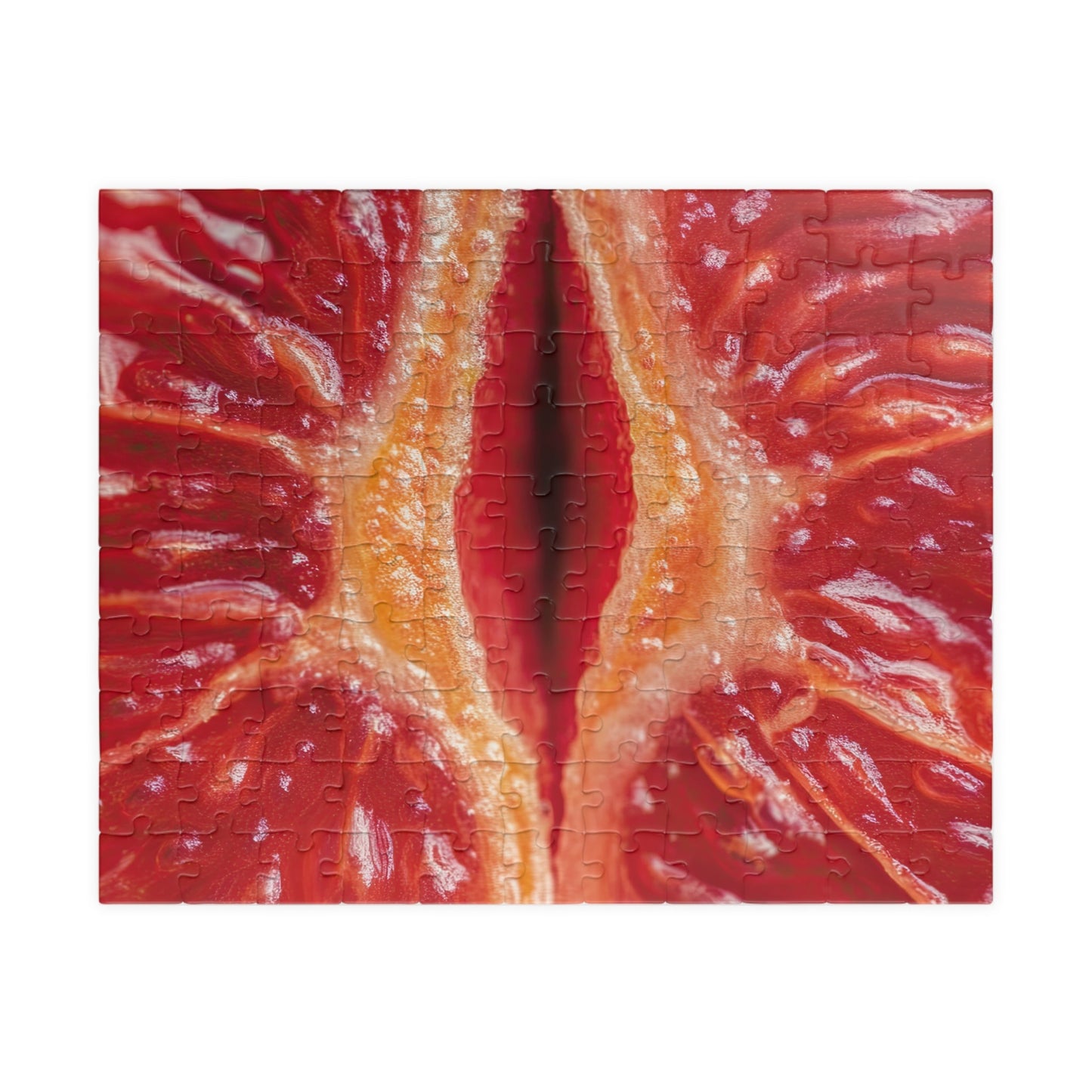 Jigsaw puzzle with a close-up of red and orange textured surface