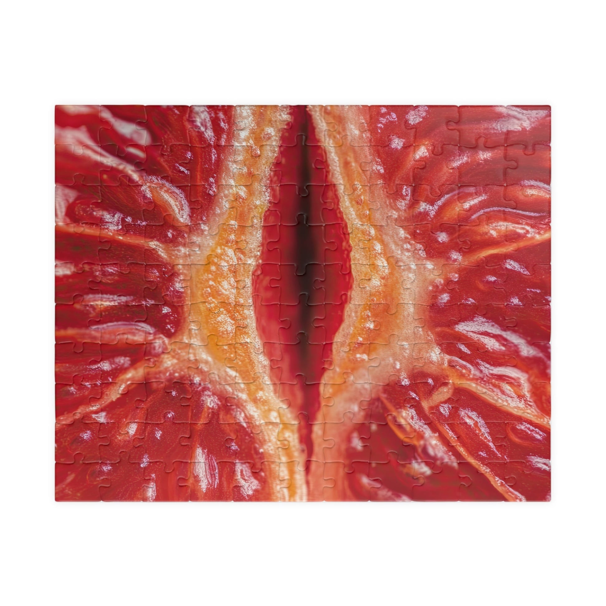 Jigsaw puzzle with a close-up of red and orange textured surface